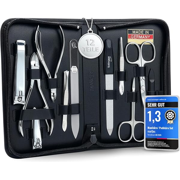 Zerotwo Maniküre-Set Aus Edelstahl - 16-teiliges Nagelpflegeset Mit Lederetui Für Maniküre, Pediküre & Reise (Farbe: Blau)