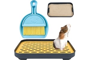 ALBEFER Hamster Guinea Pig Litter Tray Pan with Grate and Mini Sand Shovel and Broom Baby Rabbit Litter Tray Trainer Potty Corner Trays Rectangular Small Animal Litter Box for Cage Accessories Small Pets Toy