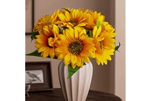 DBCMEW Artificial Sunflowers, 10pcs Large Single Stem Silk Fake Sunflowers Ideal for DIY Craft/Wedding/Birthday Party/Outdoor/Office/Home Decoration（NO VASE）