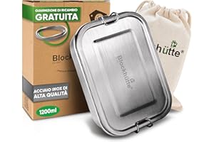 Blockhütte Lunch Box Acciaio Inox con 3 Scomparti Flessibili I 1200ml Contenitore Porta Pranzo acciaio I Bento Box, Portapranzo Ufficio, Schiscetta Pranzo per Adulti, Acciaio Lunch Box ermetico