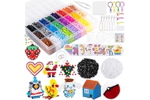 NOA HOME DECO Cuentas para Planchar 6300 5mm Cuentas de Hierro Fusibles 24 Colores Beads Kit Completo con Accesorios Fuse Beads DIY Manualidad para Fiesta Cumpleaños Niños