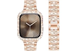 DEALELE Bands and Case Compatible with Apple Watch 49mm 46mm 42mm 45mm 41mm 44mm 40mm 38mm, Bling Diamond Metal Strap with Protective Case for iWatch Series 10/9 / 8/7 / 6/5 / 4/3 / SE/Ultra