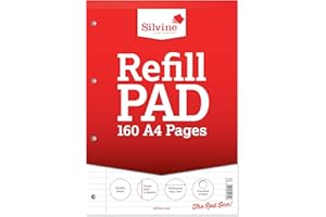 Silvine Nachfüllblock, 160 Seiten, A4, mit 4 Löchern Liniert, mit Rand Einzelbett