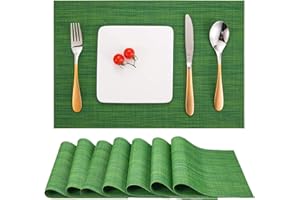 MYIR JUN Myir Tovagliette Americana Plastica Lavabili, Set di 8 Tovagliette Non-scivolose Resistenti al calore, Tovaglietta Americane per Tavolo da Cucina (Verde Scuro)