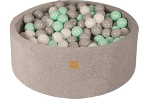 MEOWBABY Bällebad Baby - Rund 90x30cm Ballgruben für Kinder mit 200 Bälle, Samt, Hellgrau: Weiß/Grau/Minze