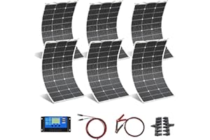 YINGGUANG 600W Pannello Solare 6 Pezzi 100W 18V - carica Solare Monocristallina (alta efficienza), con uscita USB controller 60A, adatto per camper, barca, tenda, auto, rimorchio, batteria 12V, nero (600)