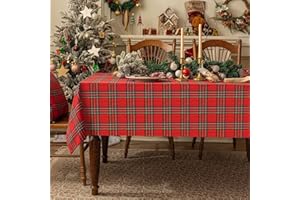 Softalker Christmas Table Cloth Rectangular 140x200 cm (55x78in) Tartan Tablecloth Wipe Clean Red Table Cloths New Year Dining Small Table Cover for Coffee Restaurant Party Buffet Tabletop Decoration
