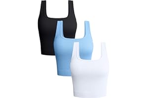 OQQ 3 Pack Women's Crop Tank Scoop Square Neck Tops Slim Vest for Women Ribbed Sleeveless Wide Strap Top Sport Crop Tops for Lady