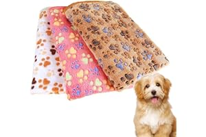 WDEC 3 x Large Dog Cat Pet Soft Fleece Blankets 76cm X 104cm, Soft Warm and Washable Fleece Cat Puppy Throw for Small Medium Pet, Comfortable Fluffy Durable Dog Blanket, Creamy-white, Pink, Brown
