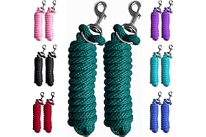 Majestic Ally Pack of 2 Solid Poly Lead Rope for Horses & Livestock – 10 Foot Long and 5/8 inch Thick - Replaceable Heavy-Duty Bolt Snap – Handmade – Soft, Broken in Feel (Hunter Green)
