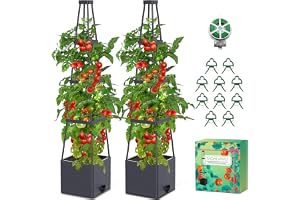 2-Packs Upphöjd Trädgårdsbädd med Spaljé 145 cm, Tomatbur | Självvattnande Planteringslåda med Spaljé för Klättrande Växter