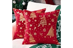 Topfinel Weihnachten Kissenbezug 40x40 Rot 2er Set Samt Weihnachtsdeko Geschenk Kissenbezüge Kissenhülle