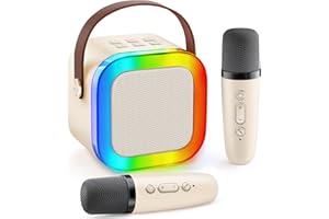 Gontence Karaoke Maschine mit 2 Mikrofonen - Beige Karaoke Mikrofone Geschenke Für Mädchen - Bluetooth Karaoke Mikrofon Kinder - Mikrofon für Mädchen 3-12 Jahre - Mädchen Spielzeug ab 3-15 Jahre
