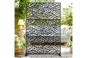 Aptliton Decorative Garden Privacy Screen with Stand 120x183Cm Freestanding Metal Outdoor Divider Decorative Privacy Panel for Backyard Balcony Patio Garden