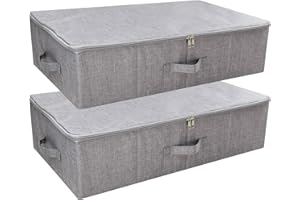 iwill CREATE PRO - Juego de 2 cajas de almacenamiento bajo cama para zapatos, mantas y ropa con cubierta de cremallera, plegables, rígidas y lavables, color gris oscuro