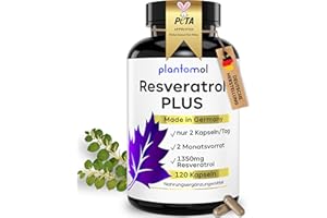 ‎PLANTOMOL 1350mg Resveratrol PLUS - 120 Trans-Resveratrol Kapseln hochdosiert - 100:1 Resveratrol hochdosiert - 2 Monatsvorrat