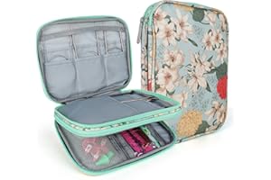 Coopay Bolsa de almacenamiento para agujas de tejer, bolsa de ganchillo, bolsa para agujas circulares, herramientas de ganchillo y accesorios de costura, almacenamiento con cremallera, lirio verde