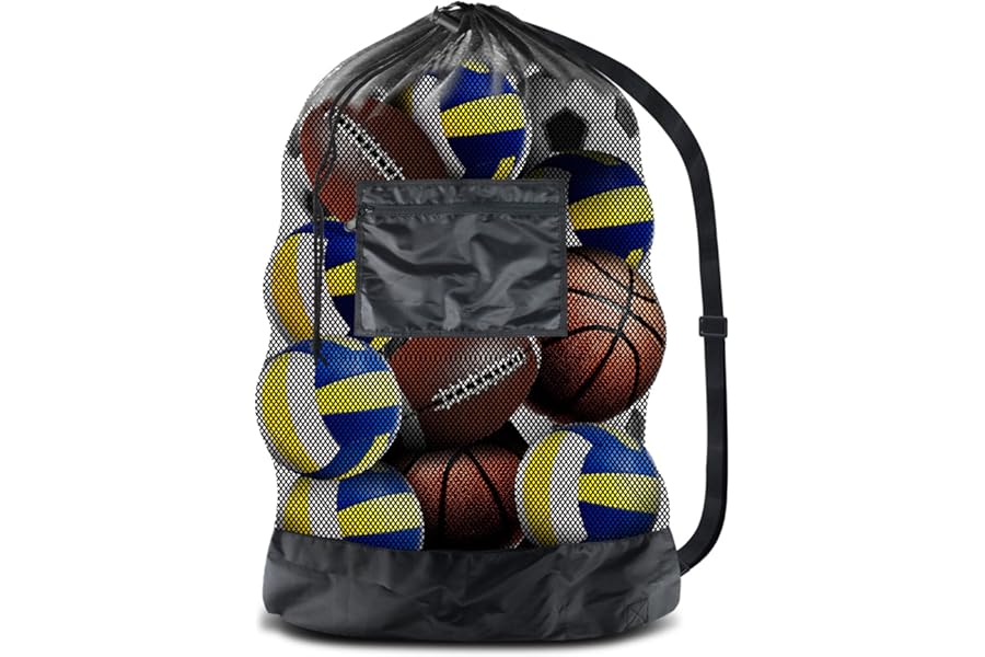 BROTOU Extra Large Drawstring Mesh Bag for Balls, Waterproof Storage Bag for Football, Basketball, Volleyball, Heavy Duty Training Equipment Bag with Shoulder Strap