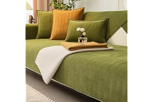 PETICEHI Funny Fuzzy Sofa Cover, Herringbone Chenille Fabric Furniture Protector Sofa Cover, Cosy Solid Colour Non-Slip Couch Cover (Green,90 * 160cm)
