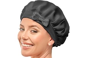 ‎GOLDEN STAR BEAUTY Seidenhaube – Schlafhaube aus 100% Maulbeerseide, atmungsaktive und anpassbare Schlafmütze, rutschfeste seidene Haarhaube, Nachtmütze für lockiges Haar mit elastischem Band (Schwarz)