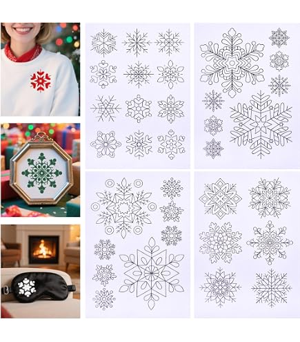 Craspire 4 Feuilles Stabilisateur Hydrosoluble Broderie - Motifs Noël Transfert Et Bâton