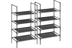 ‎SONGMICS SONGMICS Regał na buty z 4 półkami, zestaw 2, regał na buty, przechowywanie butów, metalowa rama, półki z włókniny, do przedpokoju, sypialni, salonu, 45 x 28 x 80 cm, czarny LSR044B02