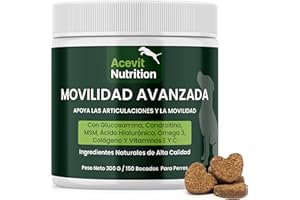 ACEVIT NUTRITION Condroprotector Perros, 150 uds, 100% Natural, Articulaciones y Cartílagos, Antiartrosis con Glucosamina, Condroitina, MSM, Ácido hialurónico, Colágeno, Omega 3 y 6, Vitaminas C y E