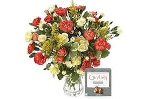 Sendabunch Orange & Yellow Spray Carnations – 20 Fresh Stems with Free Chocolates & Gift Card – UK Flower Delivery for Christmas, Mother’s Day, Valentine’s, Birthdays & Special Occasions