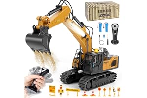 Charmofun Escavatore Radiocomandato, Escavatore Giocattolo con Telecomando a Gravità, Ruspa Telecomandata a Rotazione Infinita con Luci e Musica, Regalo Perfetto per Bambini 3-12 Anni