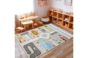 Carpettex Teppich Tapis pour Enfants avec Design de Rue, adapté aux garçons, idéal pour la Chambre d'enfant. Ce Tapis de Jeu est antidérapant et Lavable, Couleur: Gris, Taille: 140 x 200 cm