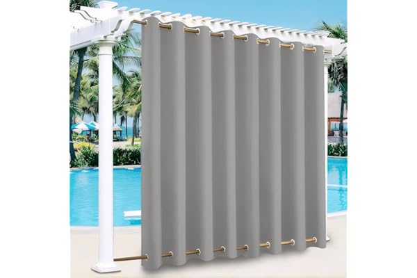 Rideau Exterieur Terrasse,imperméables,Coupe-Vent,Rideau Pergola Extérieur Occultants à Double œillet à Isolation Thermique pour tonnelle de Porte de Jardin,Gris Clair,2 pièces|132x238cm(LxH)