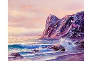 TISHIRON Beach Paint by Numbers for Adults Paint by Number Kits on Canvas with Brushes and Acrylic Pigment Wave Paint Kits for Adults Oil Painting Sunset Landscape Art Crafts 16"x20"(Frameless)