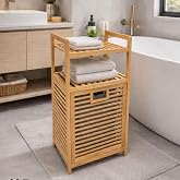 Bambu &Ccedil;amaşır Sepeti ve Raflı Banyo D&uuml;zenleyici, Doğal Renk, 55 L Kapasiteli, &Ccedil;ıkarılabilir İ&ccedil; Sepetli