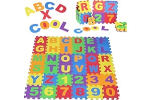 Youyijia 86 TLG Puzzlematte Baby Kinderspielteppich Spielteppich mit Buchstaben A-Z und Zahlen 0-9 Puzzleteppich Puzzle Zahlen Maß je Matte ca.30 x 30 cm Schutzmatte