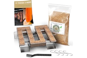 GRILL'N CHIPS Générateur/Serpentin de Fumée Froide pour Fumoir Viande et Poisson + 1.2kg de Sciure de bois de hêtre + 4 crochets et 1 Brosse de nettoyage - Guide Numérique PDF à Télécharger (Offert)