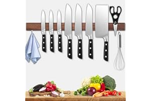Dmore Barre magnétique de 59 cm en noyer, avec 2 crochets, long porte-couteaux magnétique, extrêmement autocollant, porte-couteaux en bois pour une cuisine bien rangée