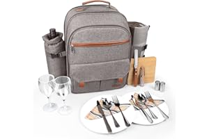 Sac à Dos de Pique-Nique isolé Sunflora pour Sac 2 Personnes avec Compartiment glacière, Pochette à vin, Couverture et Ensemble de Couverts en Acier