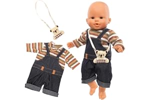Miunana Odzież dla lalek, ubranka dla lalek, 35-43 cm, spodnie ogrodniczki z torbą na ramię