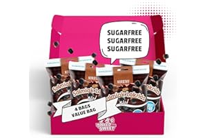 NEEDFORSWEET Nordthy Réglisse salmiak sans sucre 4 x 65g (260g) – Bonbons danois originaux sans sucre – Réglisse à faible teneur en calories – Snack sain & bonbons pour diabétiques