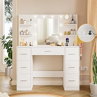 Toeletta Ad Angolo WOLTU Con Specchio LED Dimmerabile - 2 Cassetti E Ripiano In Vetro | Bianco, Design Salvaspazio - Foto 5