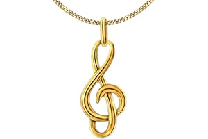 CLEVER SCHMUCK Ensemble pendentif en forme de petite clé de sol en or 333 8 carats avec chaîne gourmette dorée de 45 cm dans un étui sable, Brillant