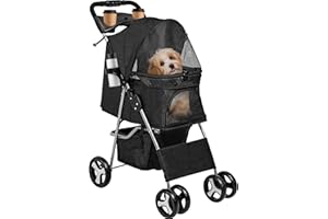 YITAHOME Carro Perro, Carrito para Perros, Cochecito de Viaje para Mascotas, Cochecito para Perros y Gatos con Cesta de Almacenamiento, Plegable Carro para Perros, Portátil Cochecito Perro (Negro)