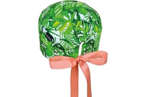 CALOMED Calot de Bloc Charlotte Chapeau Infirmière Bonnet en Tissu pour Personnels de Santé ou Pâtissier Modèle Court Femme ou Homme Cheveux Courts (Feuilles Tropicales)