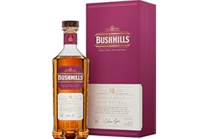 Bushmills - Whiskey Irlandés 16 años - Single Malt Triple Destilado - Whisky Premium - Madurado en barrica de Bourbon y Bota de Jerez según la tradición desde 1608 - 700ml - 40º