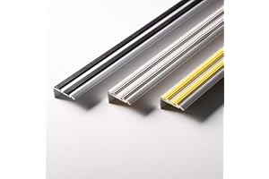 FLOORDIREKT Profilo per gradini Power Grip | Profilo per scale con inserto in gomma antiscivolo | Preforato o autoadesivo | Materiale di montaggio incluso (134 x 3,8 x 2 cm | Preforato | Grigio)