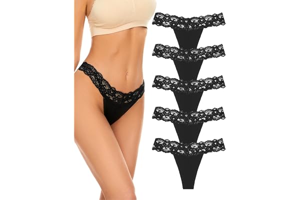 VOENXE Culotte sans Couture Femme Invisible,Culotte en Dentelle,Feminin Tanga Cullottes,String Sport Femme,Stretch Invisible Confortable Women Thong Underwear,Multipack Lot De 5