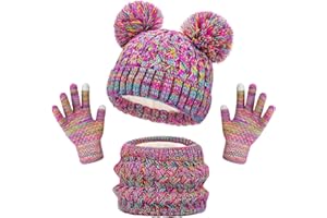 beifon Cappello a Maglia Bambini Invernale Sciarpa Guanti Berretto in Maglia con PomPom Ragazzi Berretto Sciarpa Beanie Cappello Scaldacollo per Ragazzo e Ragazza（1-6 anni）