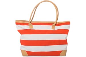 AIREE FAIREE Beach Bag - Striped Nautical Pattern - Large Stylish Summer Tote Bag For Women With Zipped Inner Pocket, Secure Clasp & Spacious Interior For All Beach Essentials