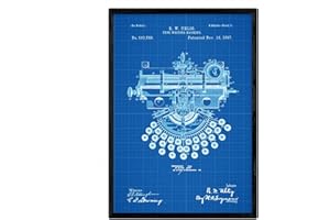 Nacnic Poster macchina da scrivere di brevetto 4. Foil con il vecchio brevetto di disegno in formato A3 con sfondo blu
