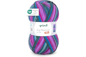 Gründl Lana Big Mamma Print - Lana XXL para tejer - ovillo grande de 400 g / 1040 m - lana con degradado de color 100% poliacrílico - magenta-azurblau-taubenblau-flaschengrün